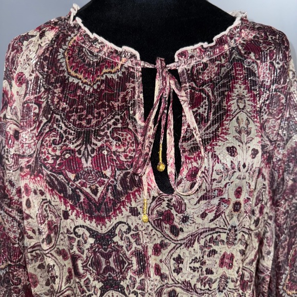 Johnny Was Jade Tunic Bilbao Paisley Sheer Metallic Silk Blend Boho XL Loose Fit - Picture 5 of 12
